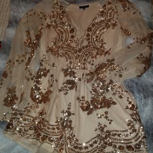 Gold Sequin Shorts Romper Size small.